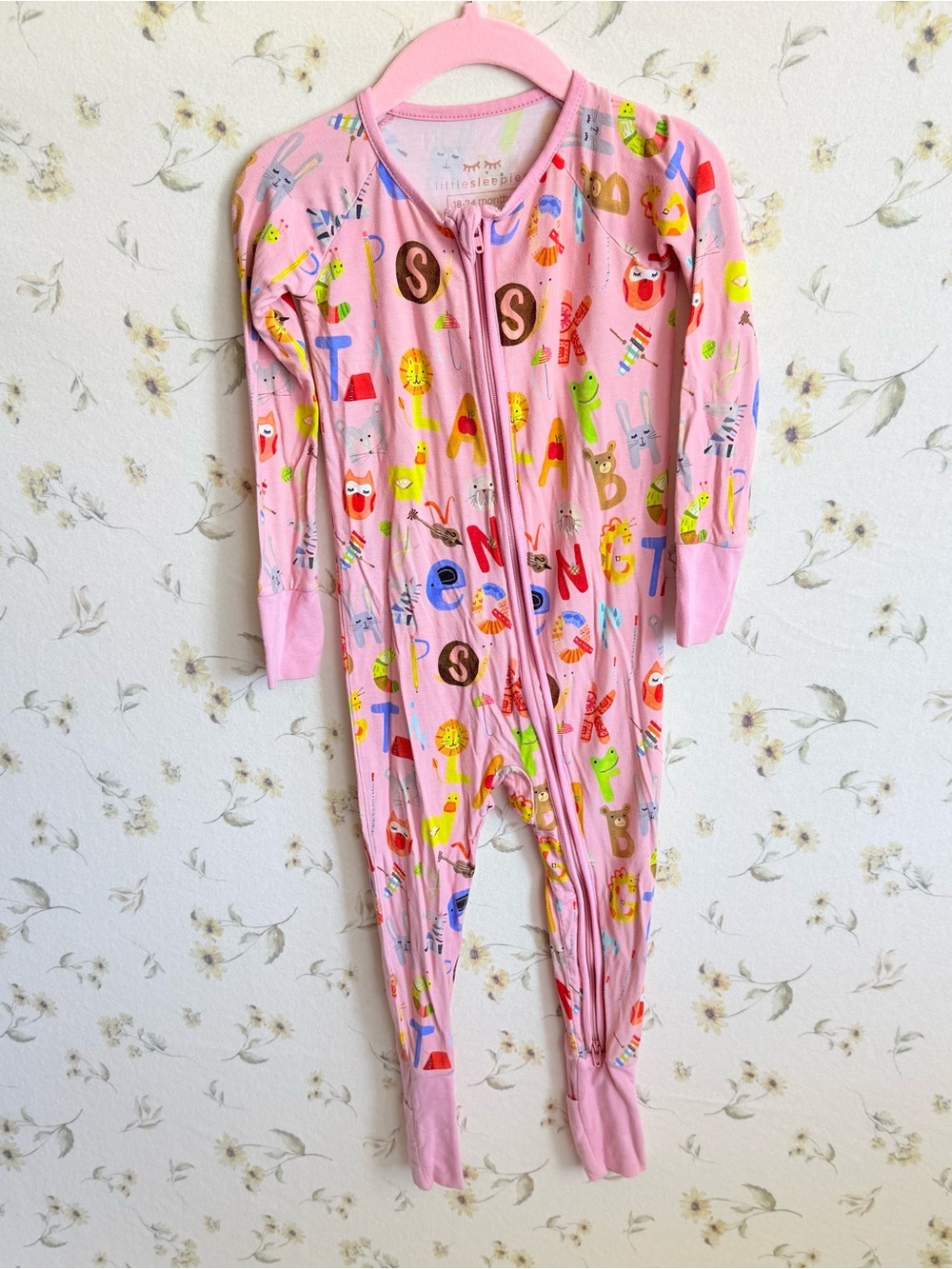 Little Sleepies Pink Alphabet & Animal Zip Footie